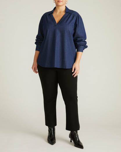 Universal Standard Maisie Cotton Chambray Blouse - Dark Indigo