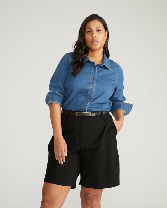 Universal Standard Minimalist Stretch Cotton Chambray Shirt - Orion Blue