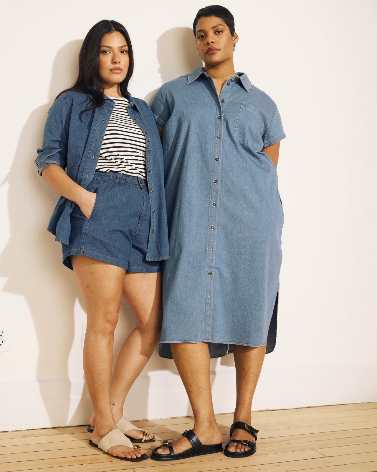 Universal Standard Minimalist Stretch Cotton Chambray Shirt - Orion Blue
