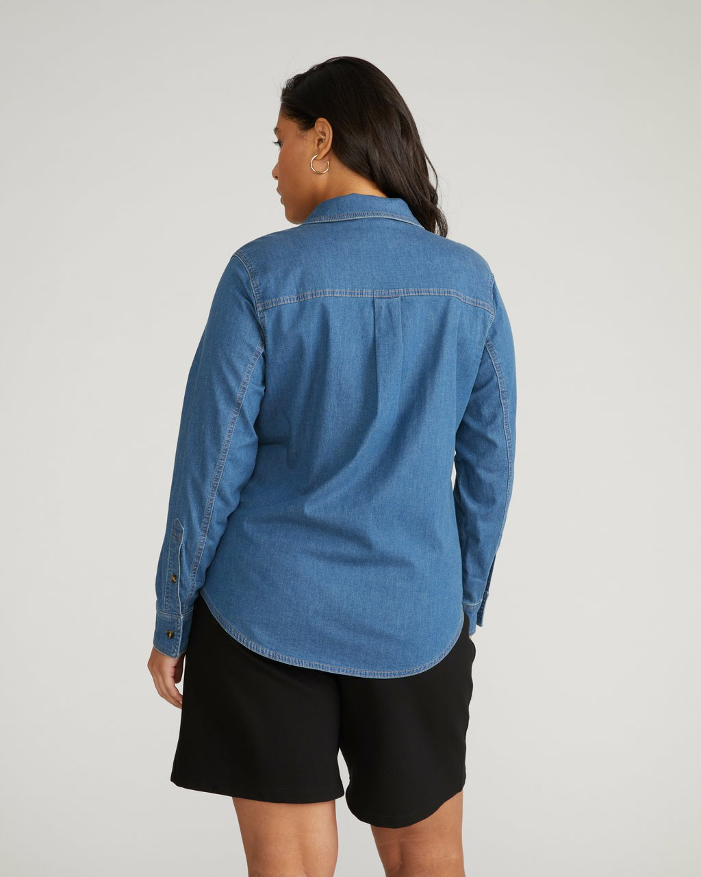 Universal Standard Minimalist Stretch Cotton Chambray Shirt - Orion Blue