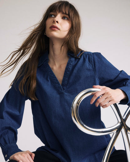 Universal Standard Maisie Cotton Chambray Blouse - Vintage Indigo