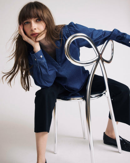 Universal Standard Maisie Cotton Chambray Blouse - Vintage Indigo