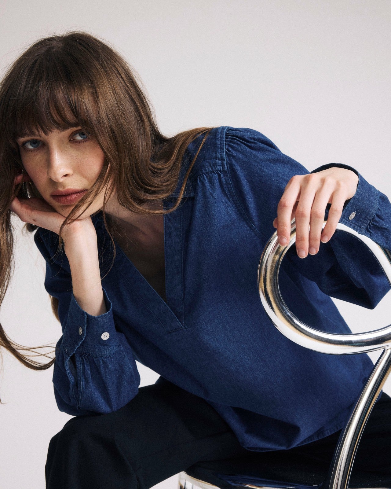 Universal Standard Maisie Cotton Chambray Blouse - Vintage Indigo