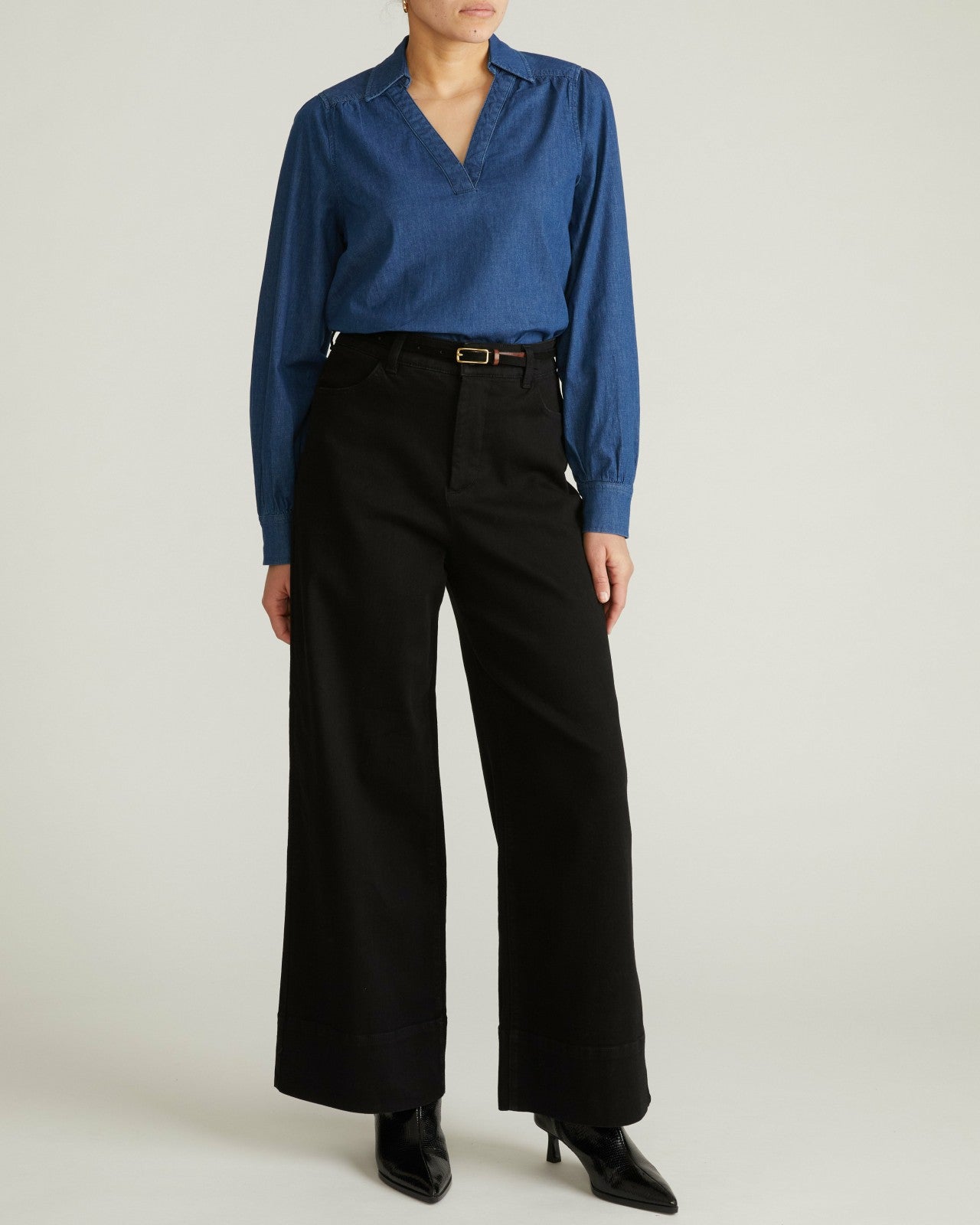 Universal Standard Maisie Cotton Chambray Blouse - Vintage Indigo