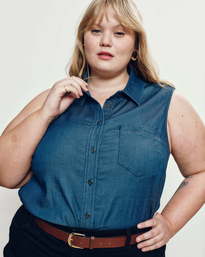 Universal Standard Perfect Tencel Chambray Sleeveless Shirt - Midnight Blue