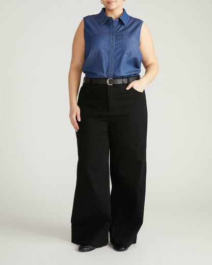 Universal Standard Perfect Tencel Chambray Sleeveless Shirt - Midnight Blue