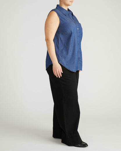 Universal Standard Perfect Tencel Chambray Sleeveless Shirt - Midnight Blue