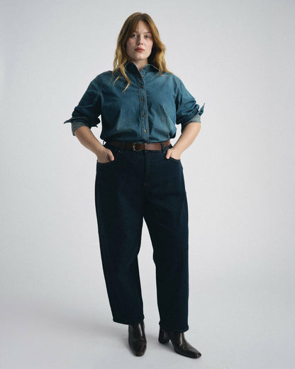 Universal Standard Minimalist Stretch Cotton Chambray Shirt - Union City Blue