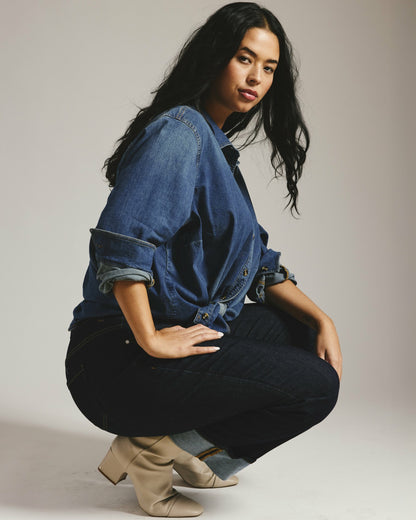Universal Standard Minimalist Stretch Cotton Chambray Shirt - Union City Blue