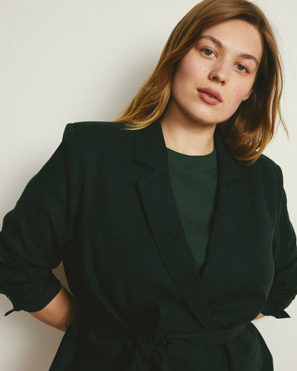 Universal Standard Belted Double Breasted Linen Blend Blazer - Forest Green