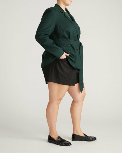 Universal Standard Belted Double Breasted Linen Blend Blazer - Forest Green