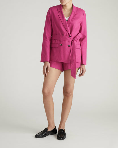 Universal Standard Belted Double Breasted Linen Blend Blazer - Hyper Pink