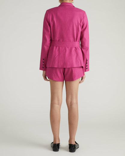 Universal Standard Belted Double Breasted Linen Blend Blazer - Hyper Pink