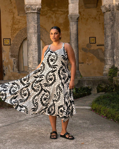 Universal Standard Sunshower Flowy Linen Blend Dress - Vine Print
