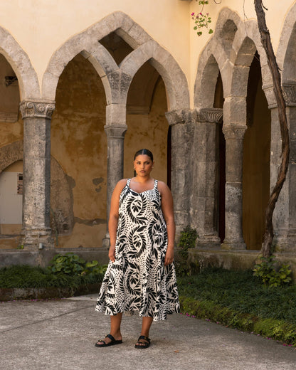 Universal Standard Sunshower Flowy Linen Blend Dress - Vine Print