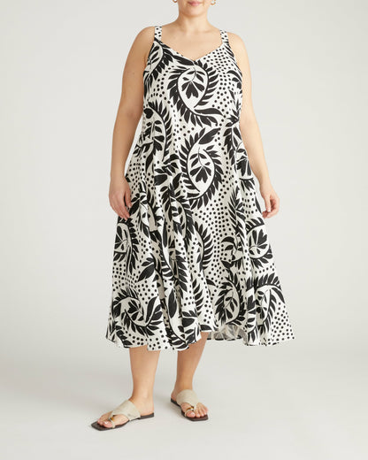 Universal Standard Sunshower Flowy Linen Blend Dress - Vine Print
