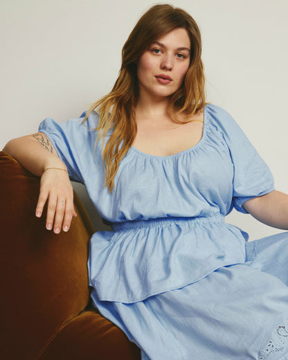 Universal Standard Andrea Peplum Linen Blend Top - Cielo Blue