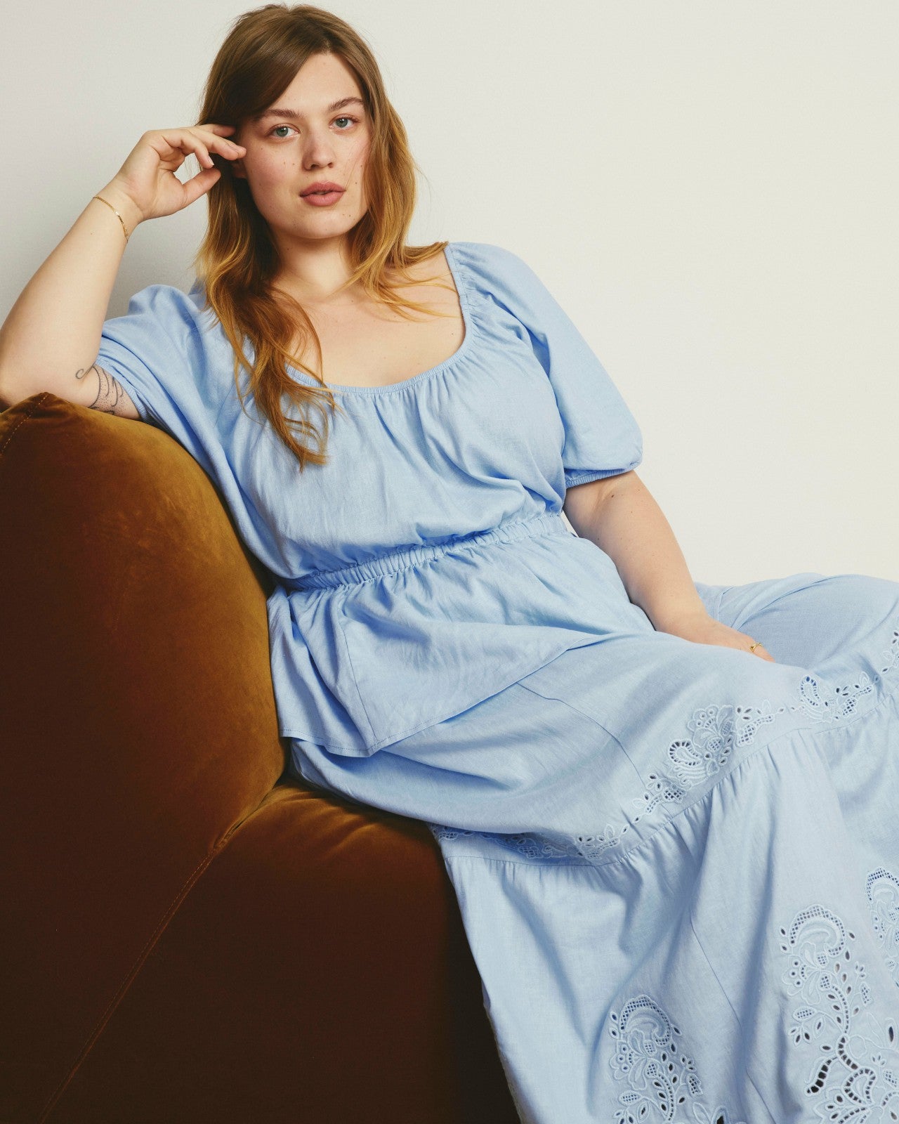 Universal Standard Andrea Peplum Linen Blend Top - Cielo Blue