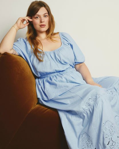 Universal Standard Andrea Peplum Linen Blend Top - Cielo Blue