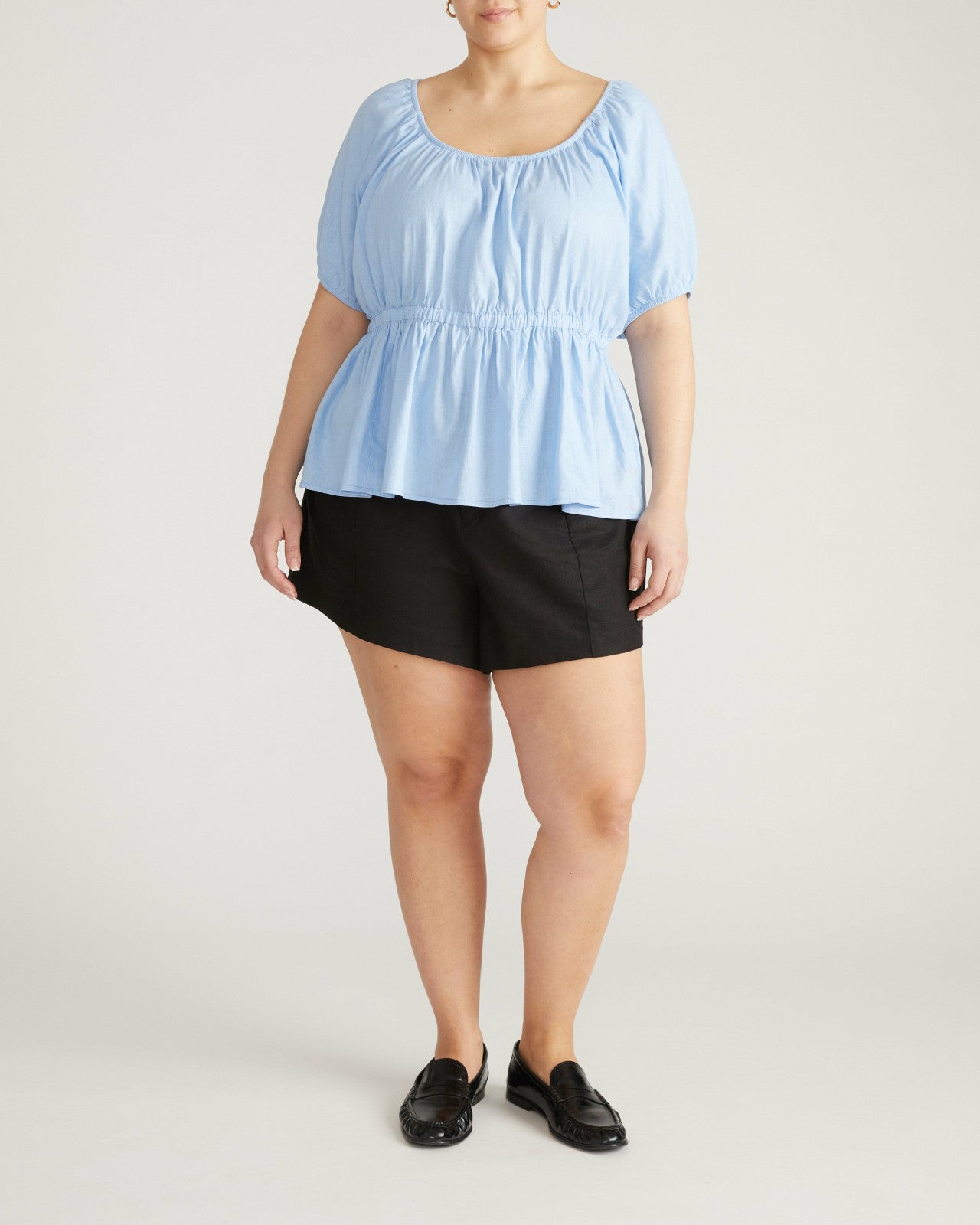 Universal Standard Andrea Peplum Linen Blend Top - Cielo Blue