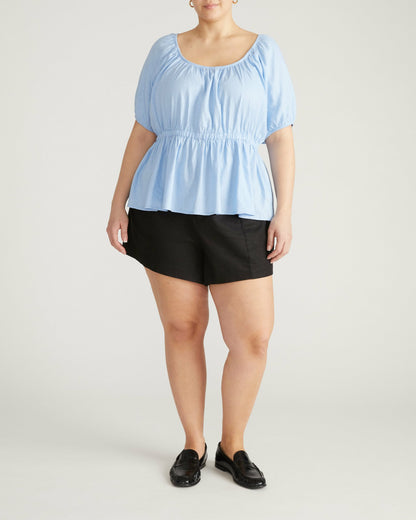 Universal Standard Andrea Peplum Linen Blend Top - Cielo Blue