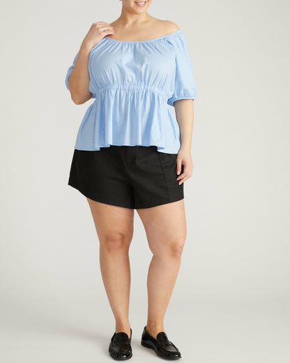 Universal Standard Andrea Peplum Linen Blend Top - Cielo Blue