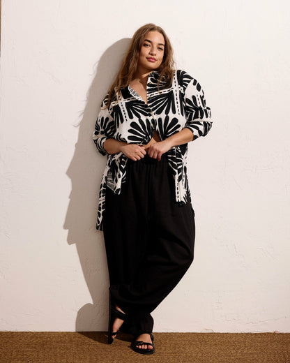 Universal Standard Iris Linen Blend Easy Pull-On Pants - Black