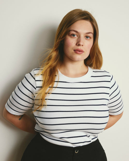 Universal Standard Classic Ribbed Tee - Nautical Navy Stripe