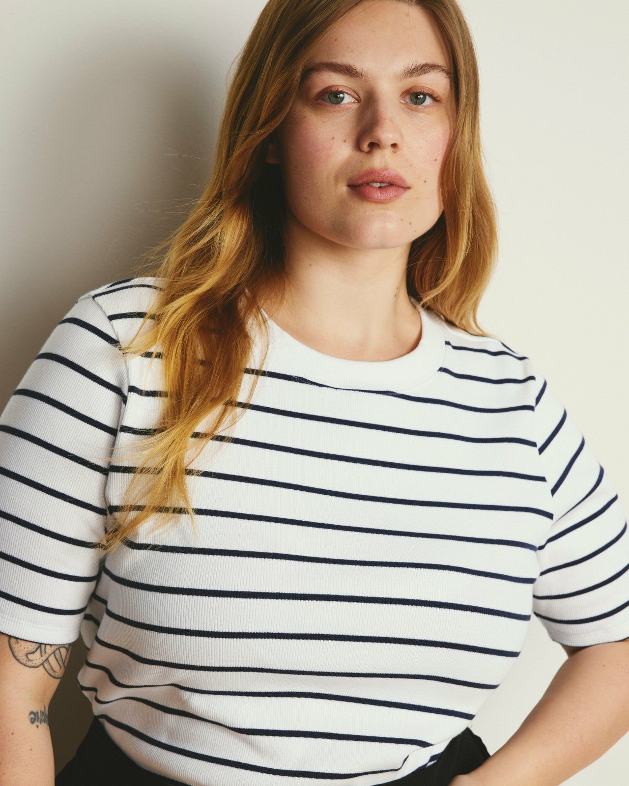Universal Standard Classic Ribbed Tee - Nautical Navy Stripe