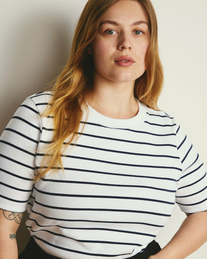 Universal Standard Classic Ribbed Tee - Nautical Navy Stripe