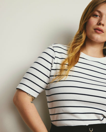Universal Standard Classic Ribbed Tee - Nautical Navy Stripe