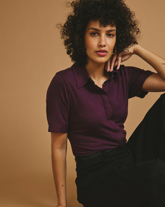 Universal Standard Chelsea Liquid Jersey Short Sleeve Shirt - Acai