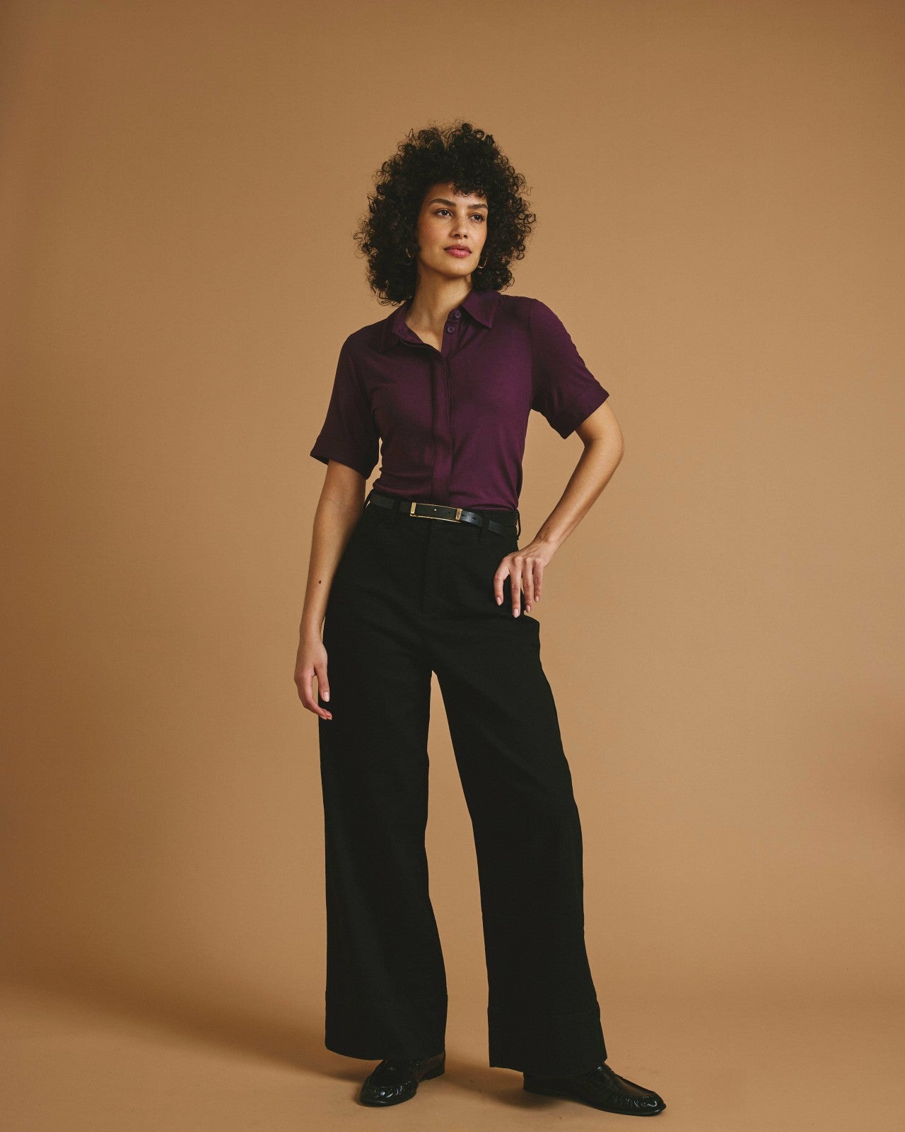 Universal Standard Chelsea Liquid Jersey Short Sleeve Shirt - Acai