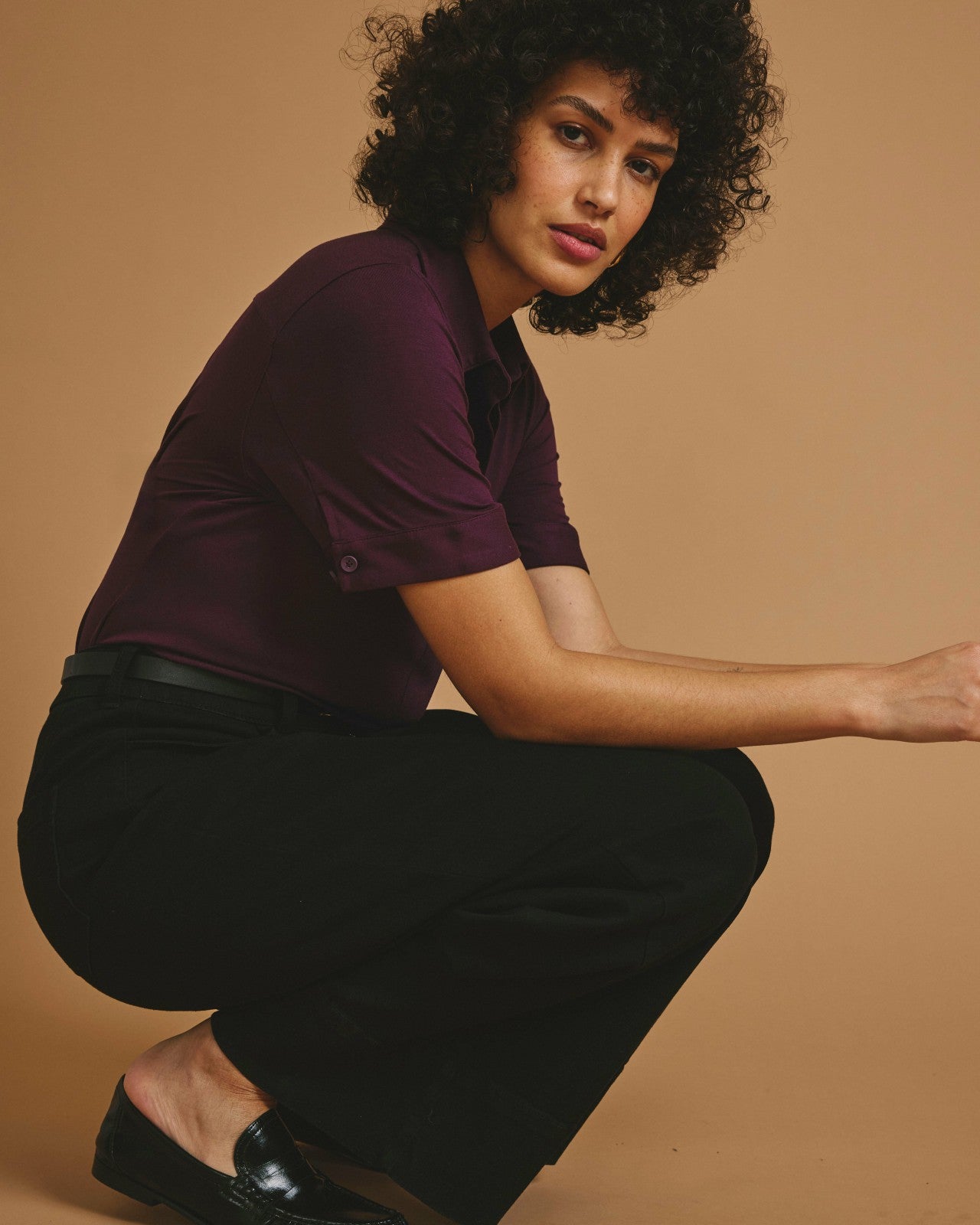 Universal Standard Chelsea Liquid Jersey Short Sleeve Shirt - Acai