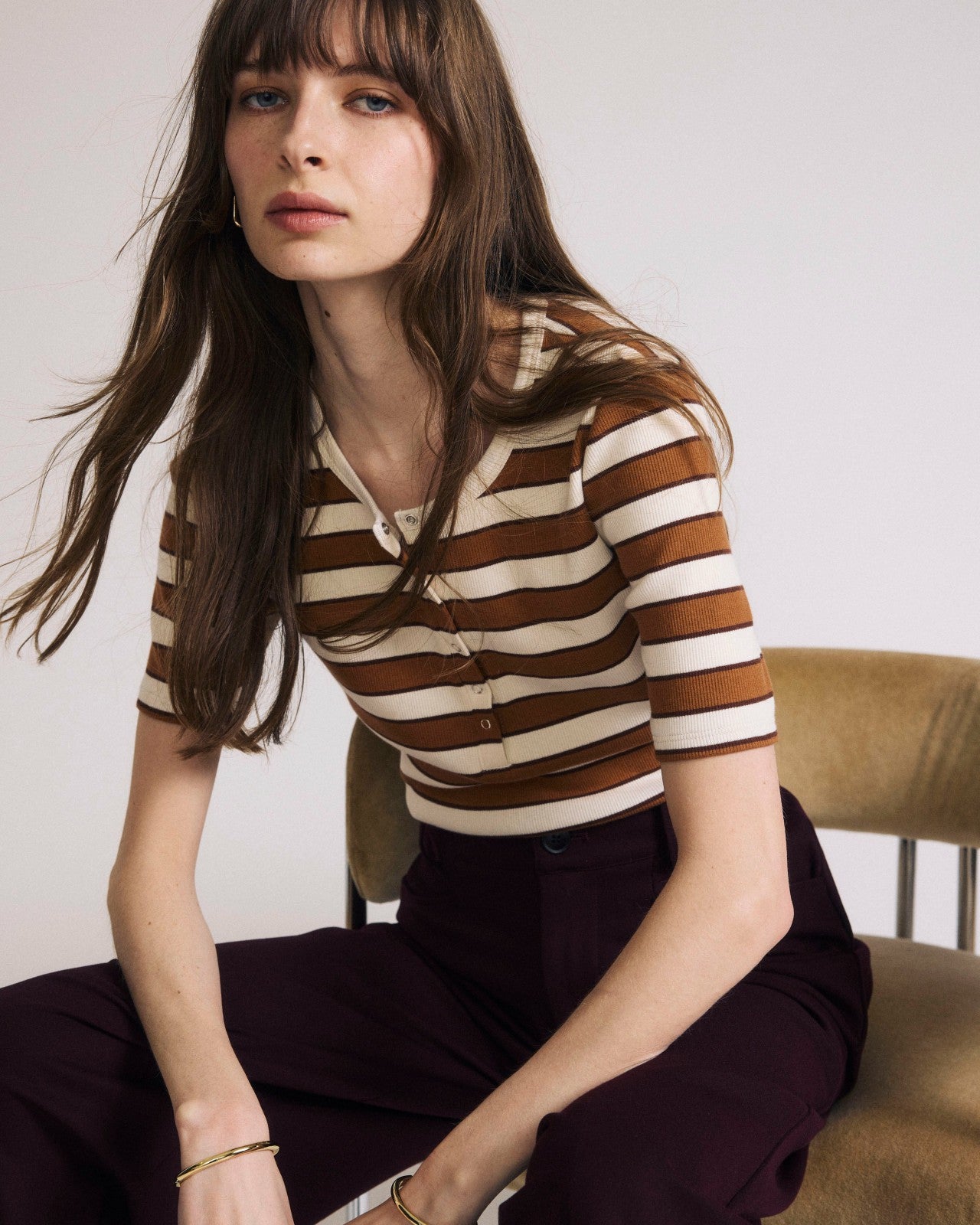 Universal Standard Henley Short Sleeve Ribbed Tee - Baker Street Stripe