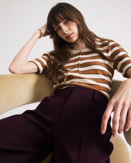 Universal Standard Henley Short Sleeve Ribbed Tee - Baker Street Stripe