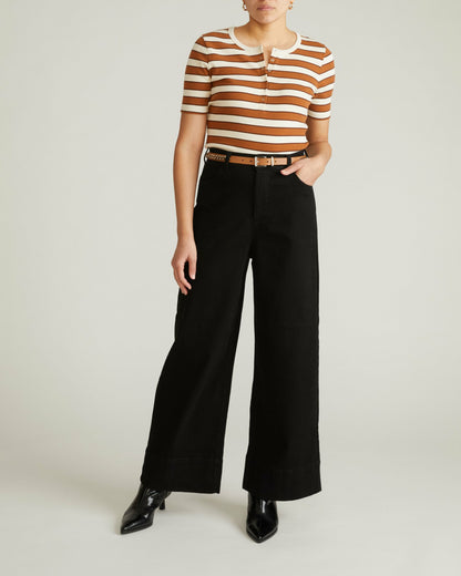 Universal Standard Henley Short Sleeve Ribbed Tee - Baker Street Stripe