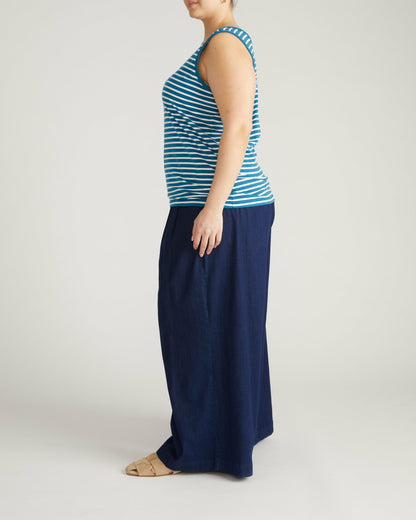 Universal Standard Double V Tank - Ink Blue/White Stripe