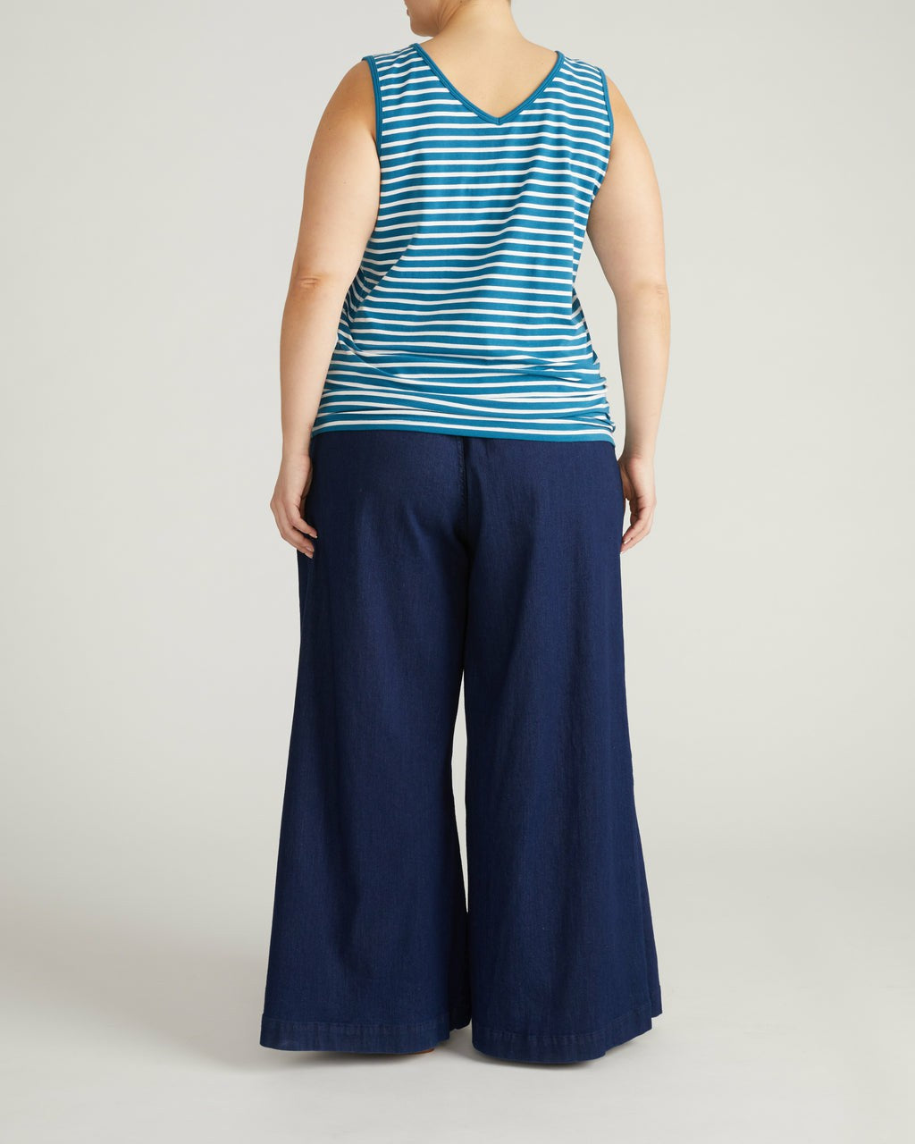 Universal Standard Double V Tank - Ink Blue/White Stripe