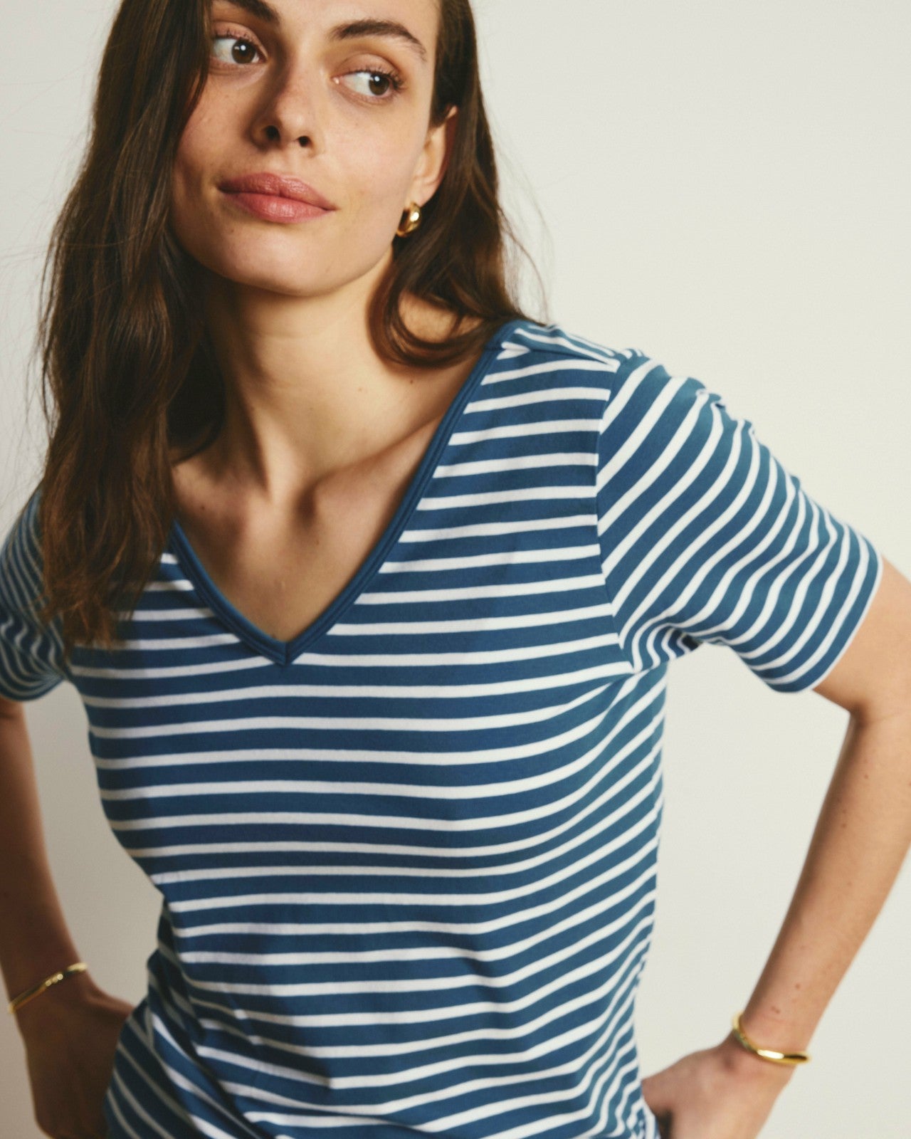Universal Standard Double V Tee - Ink Blue/White Stripe