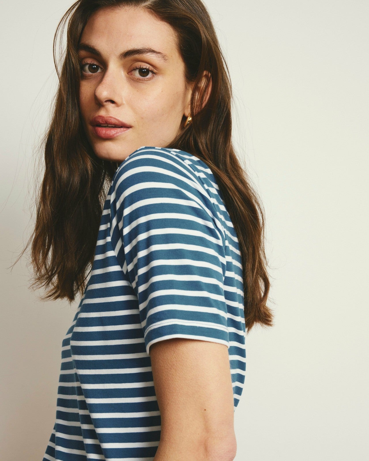 Universal Standard Double V Tee - Ink Blue/White Stripe