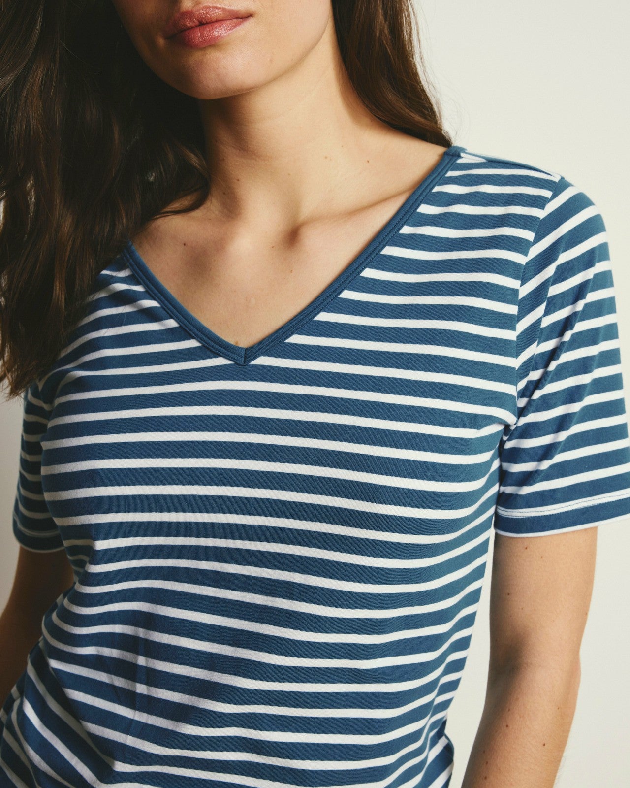 Universal Standard Double V Tee - Ink Blue/White Stripe