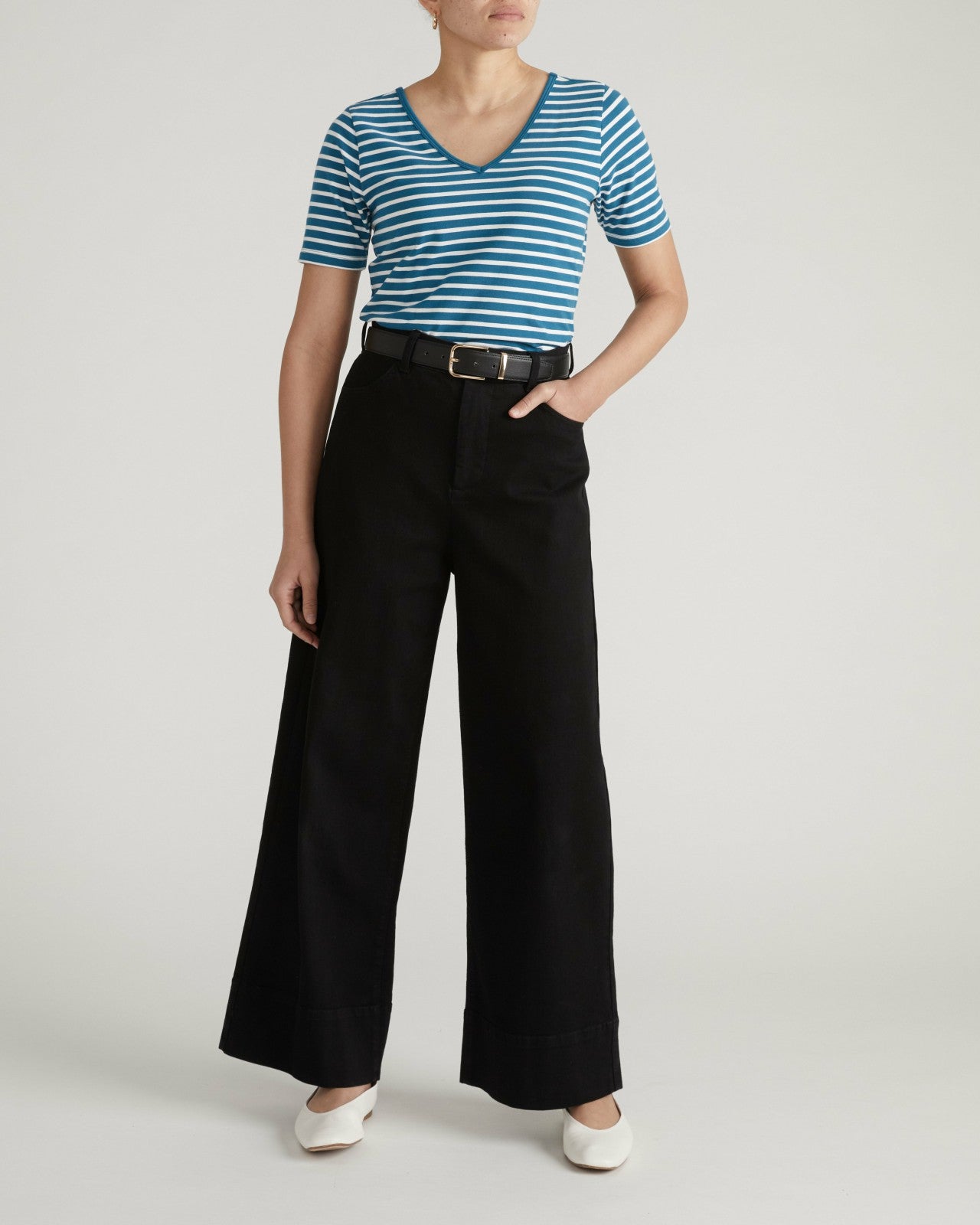 Universal Standard Double V Tee - Ink Blue/White Stripe