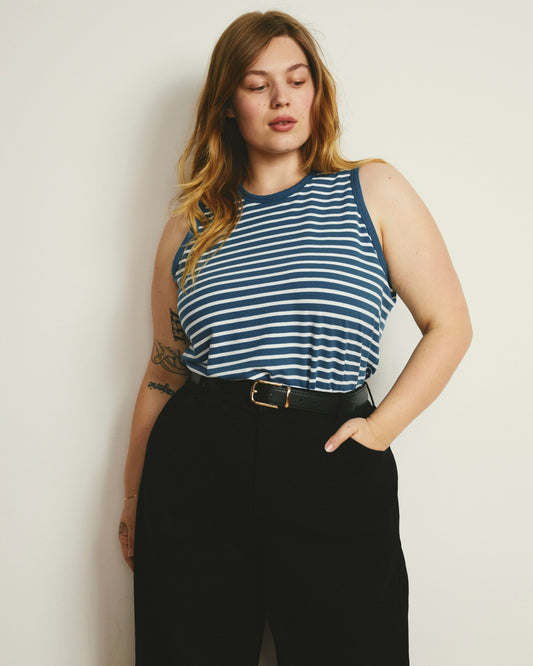 Universal Standard Cai High Neck Tank - Ink Blue/White Stripe