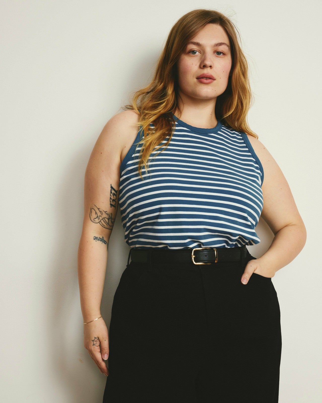 Universal Standard Cai High Neck Tank - Ink Blue/White Stripe