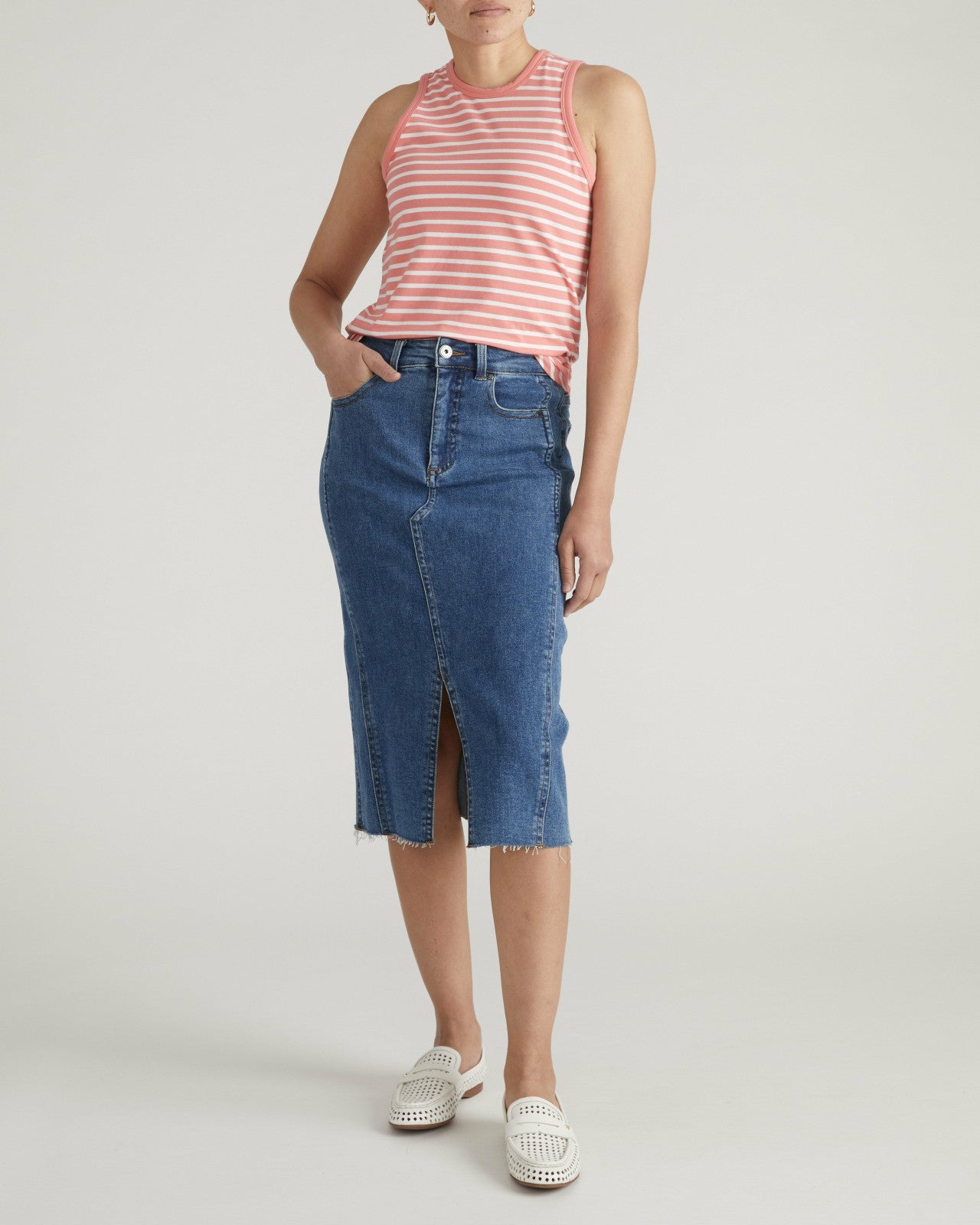 Universal Standard Cai High Neck Tank - Portrait Pink/White Stripe