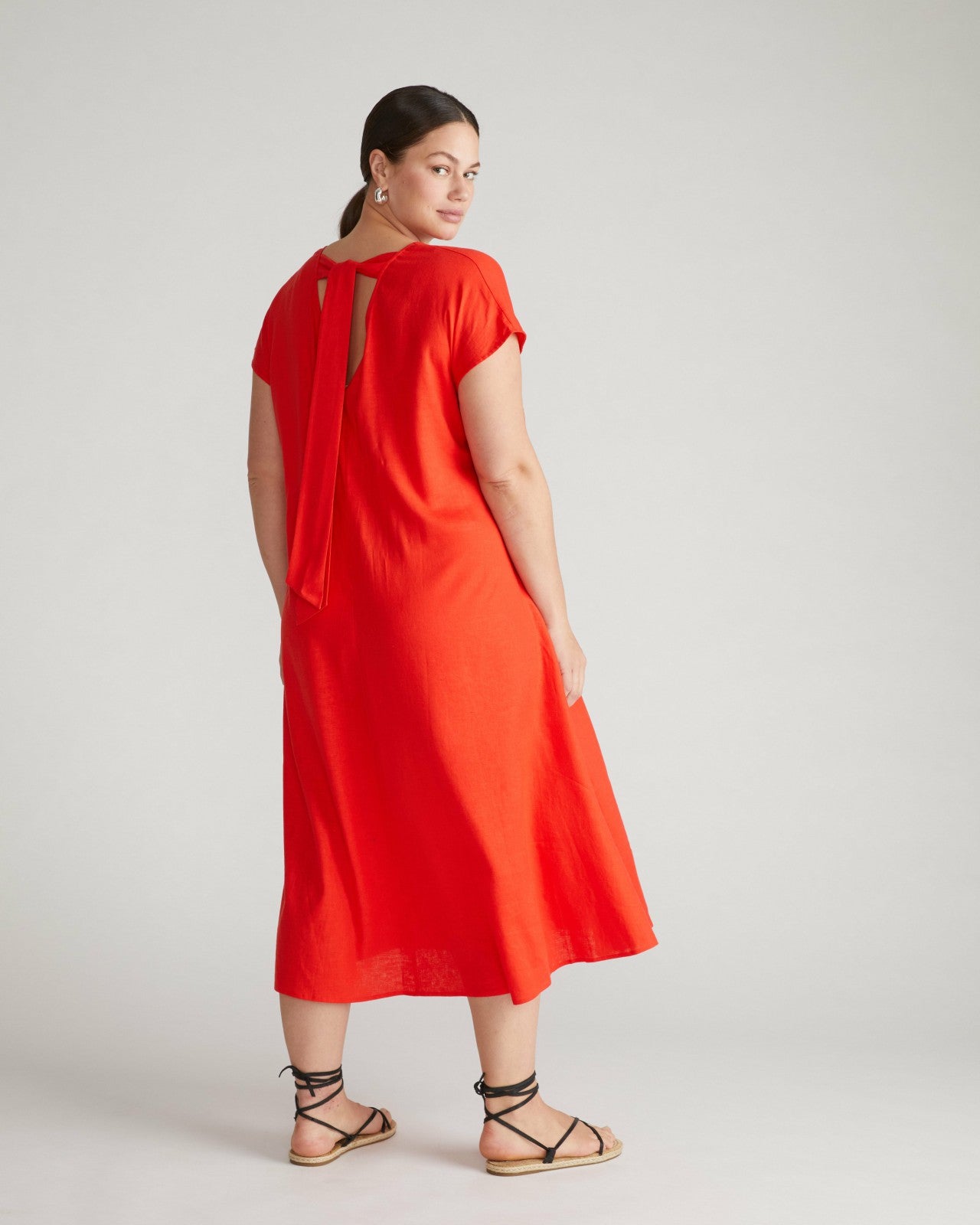 Universal Standard Louvre Bow Back Linen Blend Dress - Shoreline Sunset