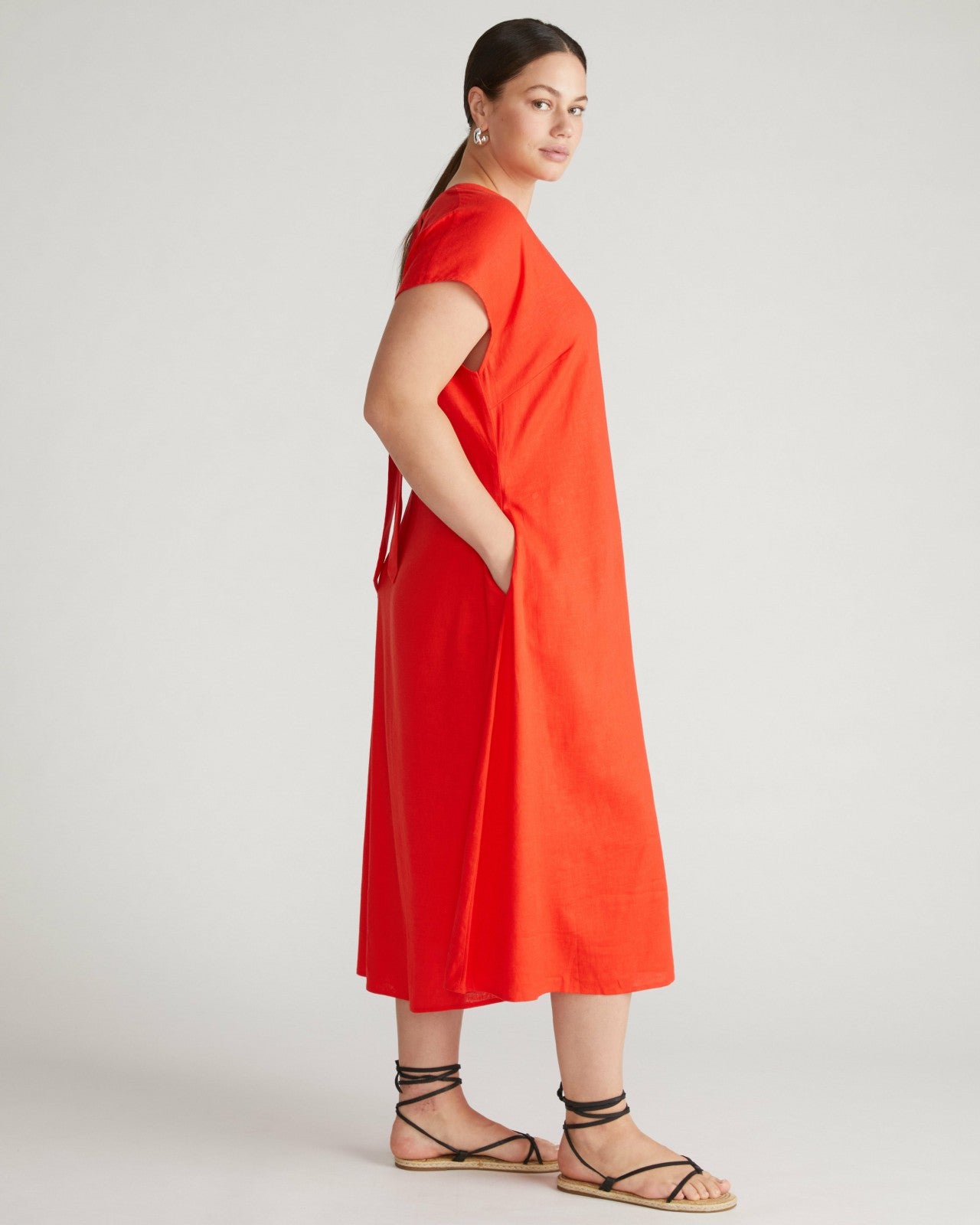 Universal Standard Louvre Bow Back Linen Blend Dress - Shoreline Sunset