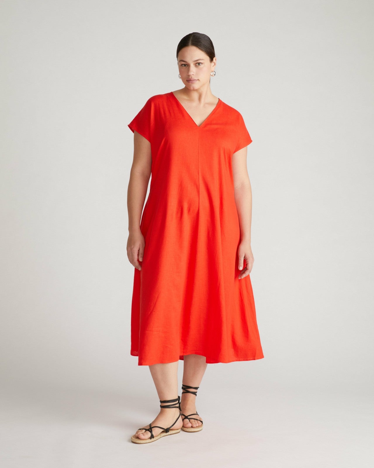 Universal Standard Louvre Bow Back Linen Blend Dress - Shoreline Sunset