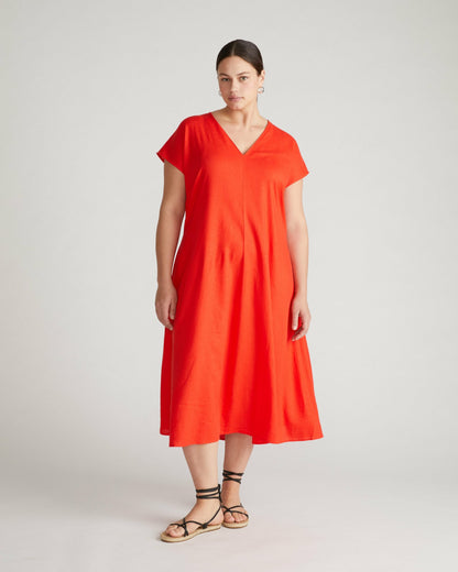 Universal Standard Louvre Bow Back Linen Blend Dress - Shoreline Sunset
